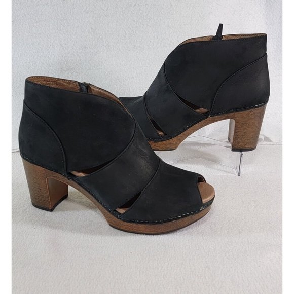 Dansko Shoes - Dansko Womens Delphina Booties Black Milled Nubuck Peep Toe High Heels Size 40